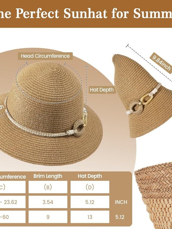 Women\'s Beach Sun Straw HatsUPF 50+ UV Sun Protection Wide Brim Buckle Khaki main image 7